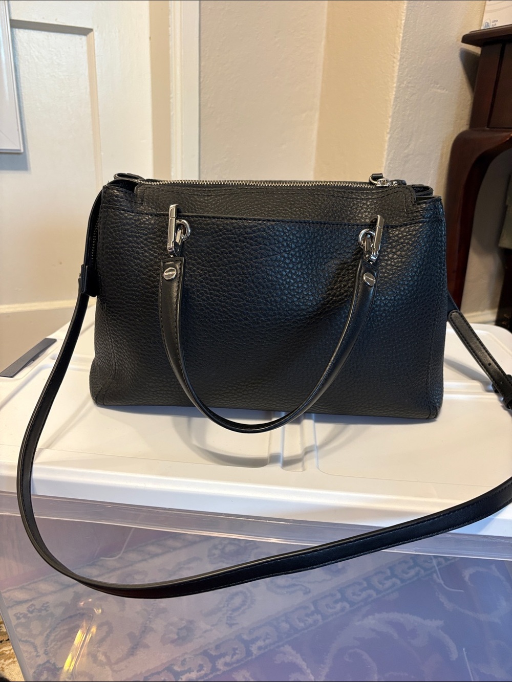 Calvin Klein Black Pebbled PU Leather Top-Handle Garnet Tote - Picture 4 of 15